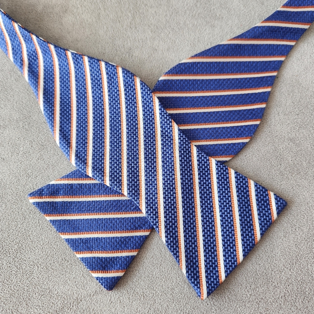 Cremieux bow tie navy blue 100% silk striped self formal classic event new $35